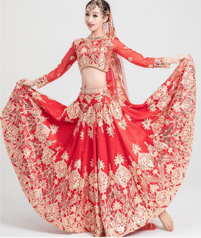 Salwar Kameez Set - เย็บปักถักร้อยเลื่อมอินเดีย Sari ผู้หญิงหรูหราชุด Saree สีแดงงานแต่งงานชุดกระโปรงกางเกง Salwar