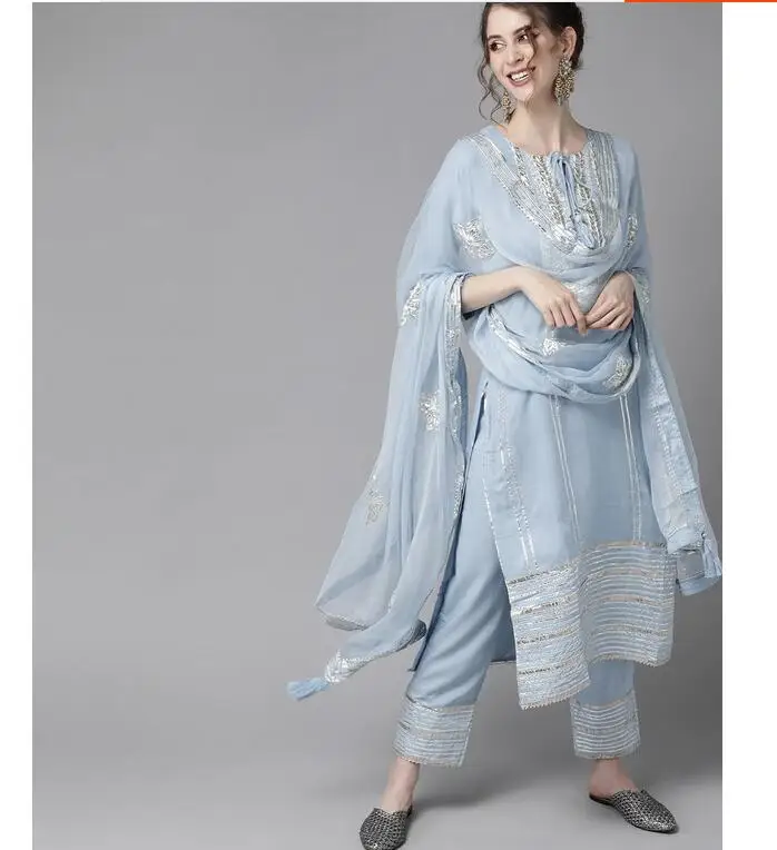 Salwar Kameez Set - แบบดั้งเดิมอินเดียปัญจาบปักสไตล์ชาติพันธุ์เสื้อผ้าผู้หญิงรวมเสื้อกางเกงผ้าพันคอ