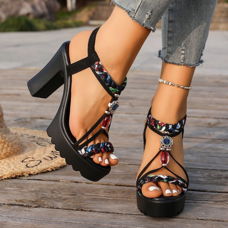 Ethnic Fashion For Women - รองเท้าส้นหนาสไตล์ชาติพันธุ์สำหรับผู้หญิง รุ่นใหม่ประจำปี 2026 สไตล์ฤดูร้อน รองเท้าส้นตึกแบบเปิดนิ้วเท้า สไตล์โรมัน