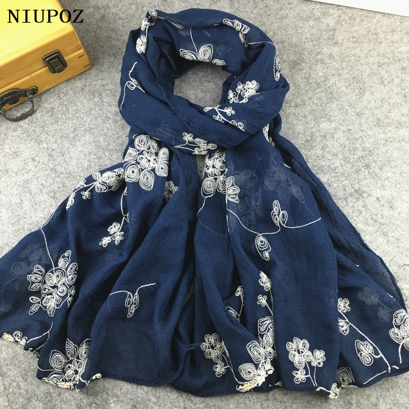 Winter Ethnic Fashion For Women - หลายสีชาติพันธุ์เย็บปักถักร้อยผู้หญิงฤดูหนาว Foulard Elegant ดอกไม้ยาวผ้าพันคอผ้าพันคอมุสลิมฮิญาบผ้าคลุมไหล่ Travel