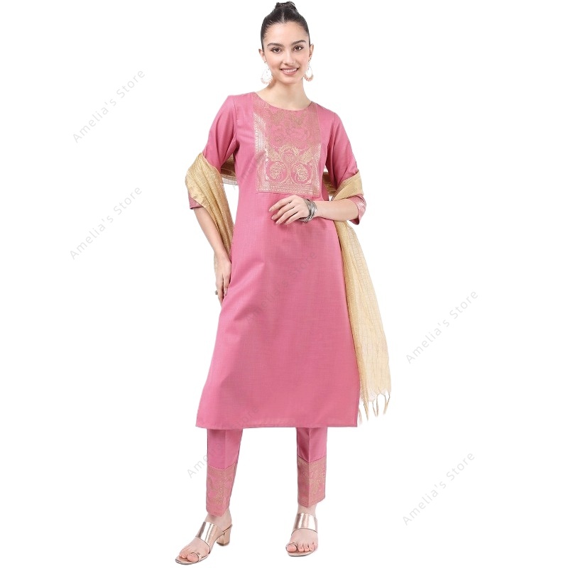 Salwar Kameez Set - ชุดคุर्ตาสีชมพู 3 ชิ้นสำหรับผู้หญิงอินเดีย/ปากีสถาน ชุดชาติพันธุ์ ชุดสلوار กามีซ
