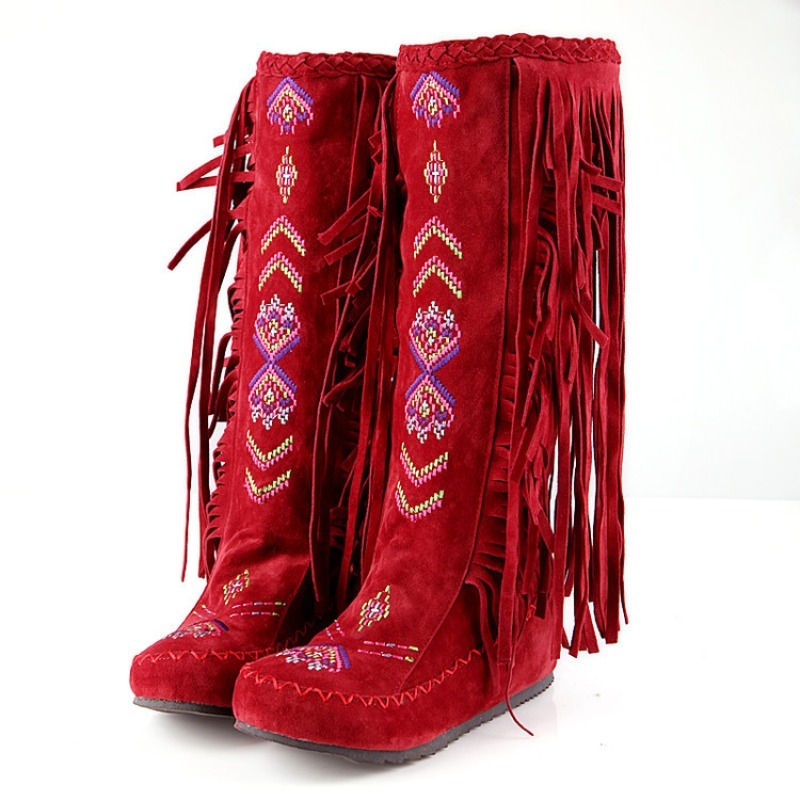 รองเท้าบูทพู่ห้อย งานปักมือ แฟ - Ethnic Fashion For Women บทวิจารณ์และราคา