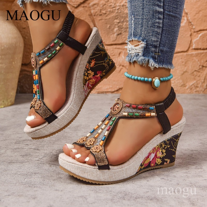 รองเท้าส้นเตารีดประดับลูกปัดลา - Ethnic Fashion For Women บทวิจารณ์และราคา