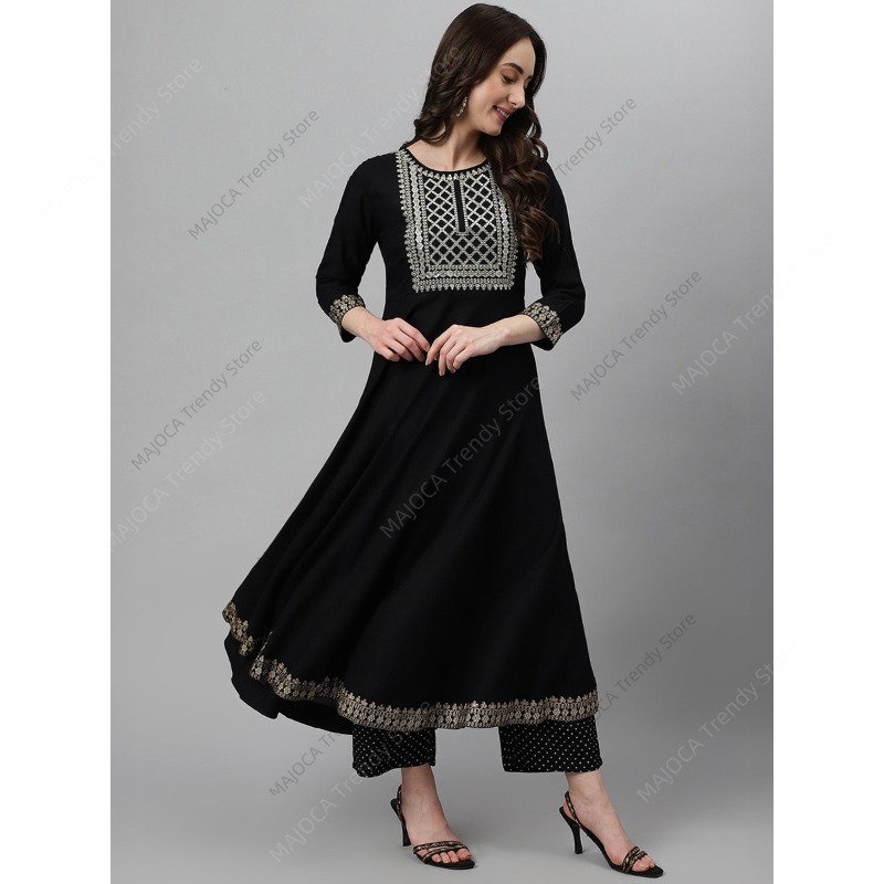 ชุดคุर्ตาผ้าเรยอนสีดำสำหรับผู้ - Salwar Kameez Set บทวิจารณ์และราคา