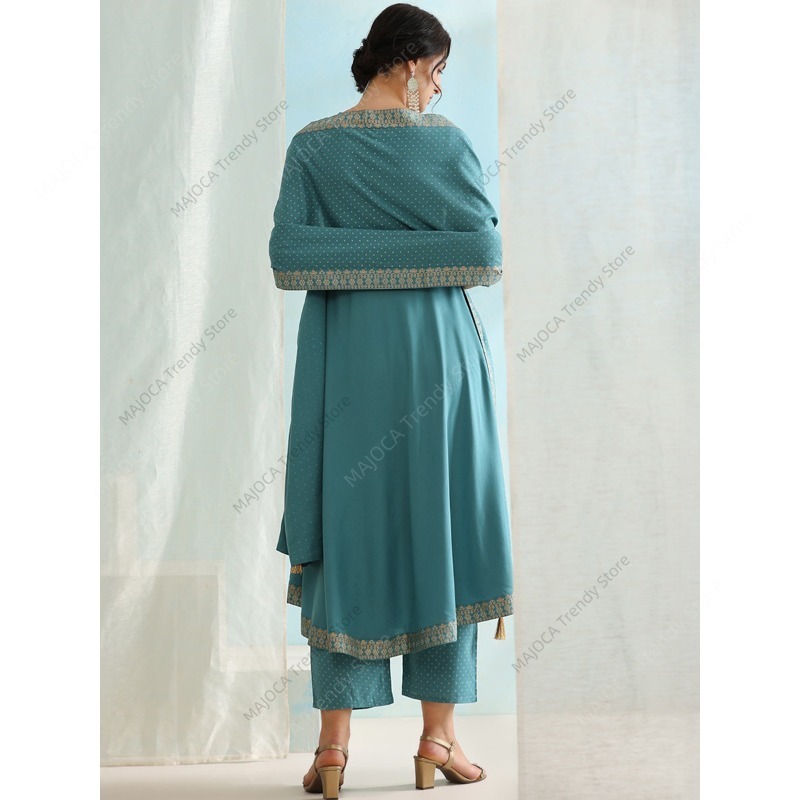 ชุดอานาร์กาลี 3 ชิ้น สีฟ้าพีคโ - Salwar Kameez Set บทวิจารณ์และราคา
