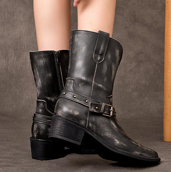 รองเท้าบูทข้อเท้าส้นหนา 4.5 ซม - Ethnic Fashion For Women บทวิจารณ์และราคา