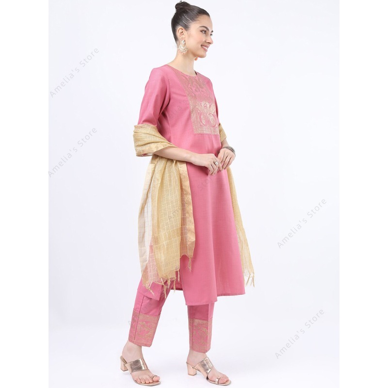 ชุดคุर्ตาสีชมพู 3 ชิ้นสำหรับผู - Salwar Kameez Set บทวิจารณ์และราคา