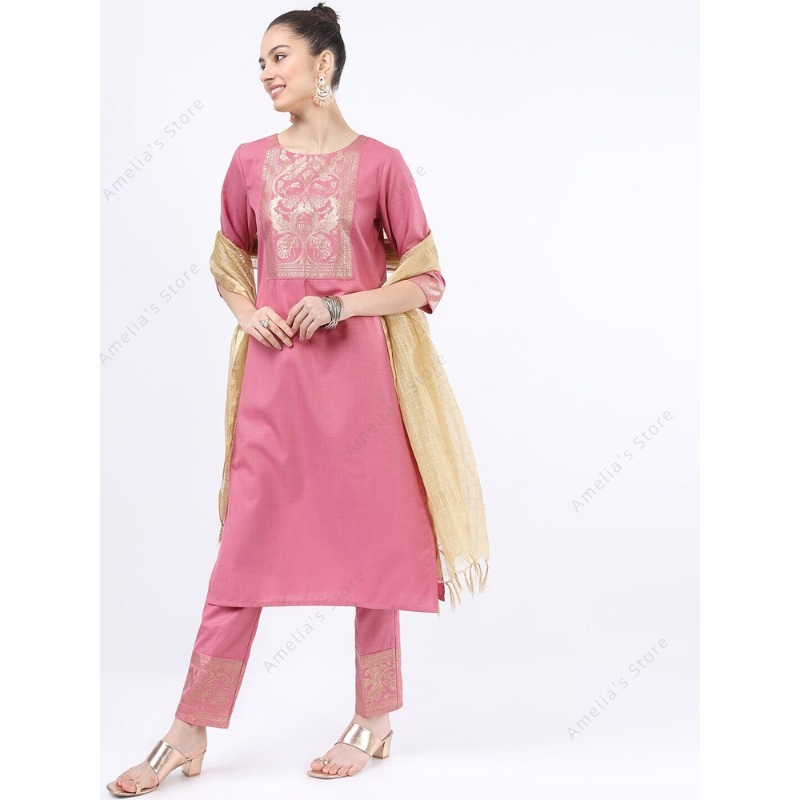 ชุดคุर्ตาสีชมพู 3 ชิ้นสำหรับผู - Salwar Kameez Set บทวิจารณ์และราคา